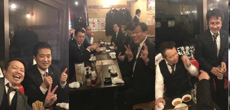 懇親会は、場所を餃子屋「龍」八丁堀店にて。