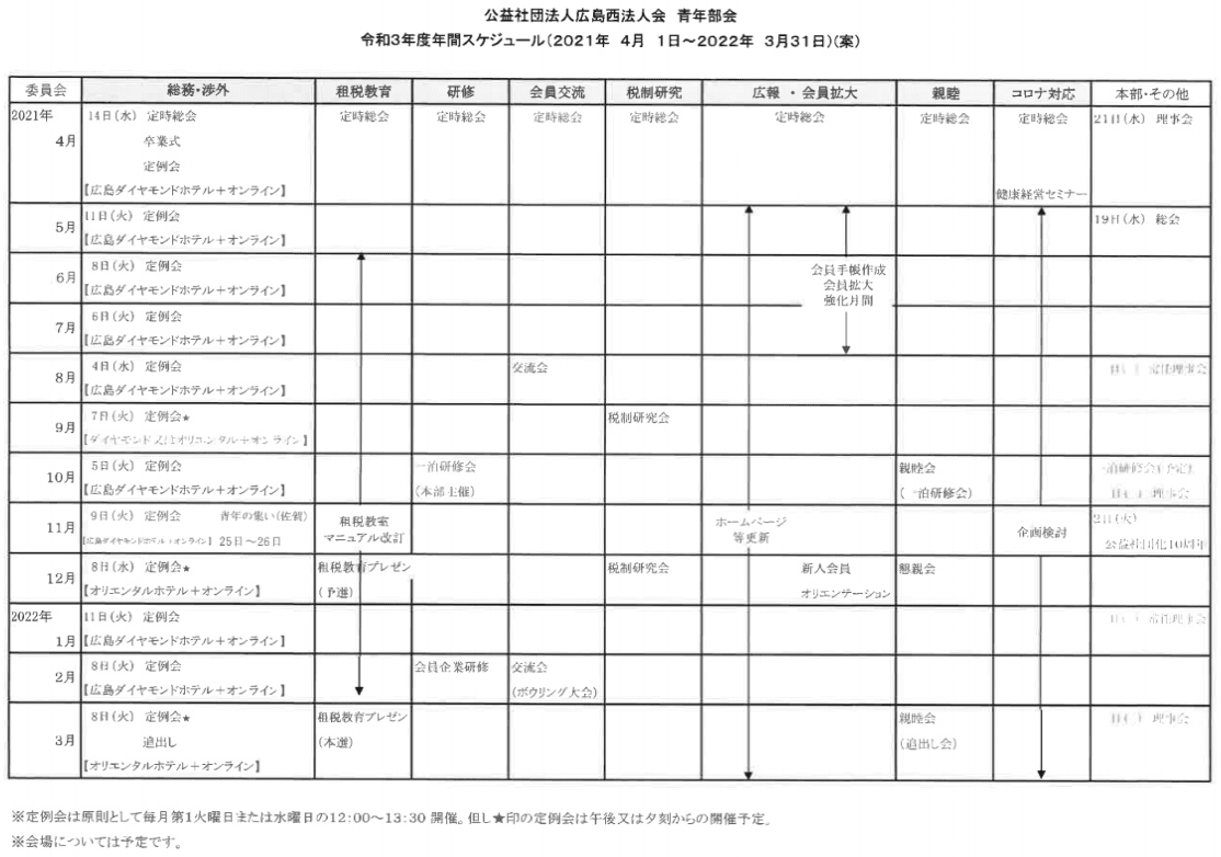 令和3年度　年間スケジュール